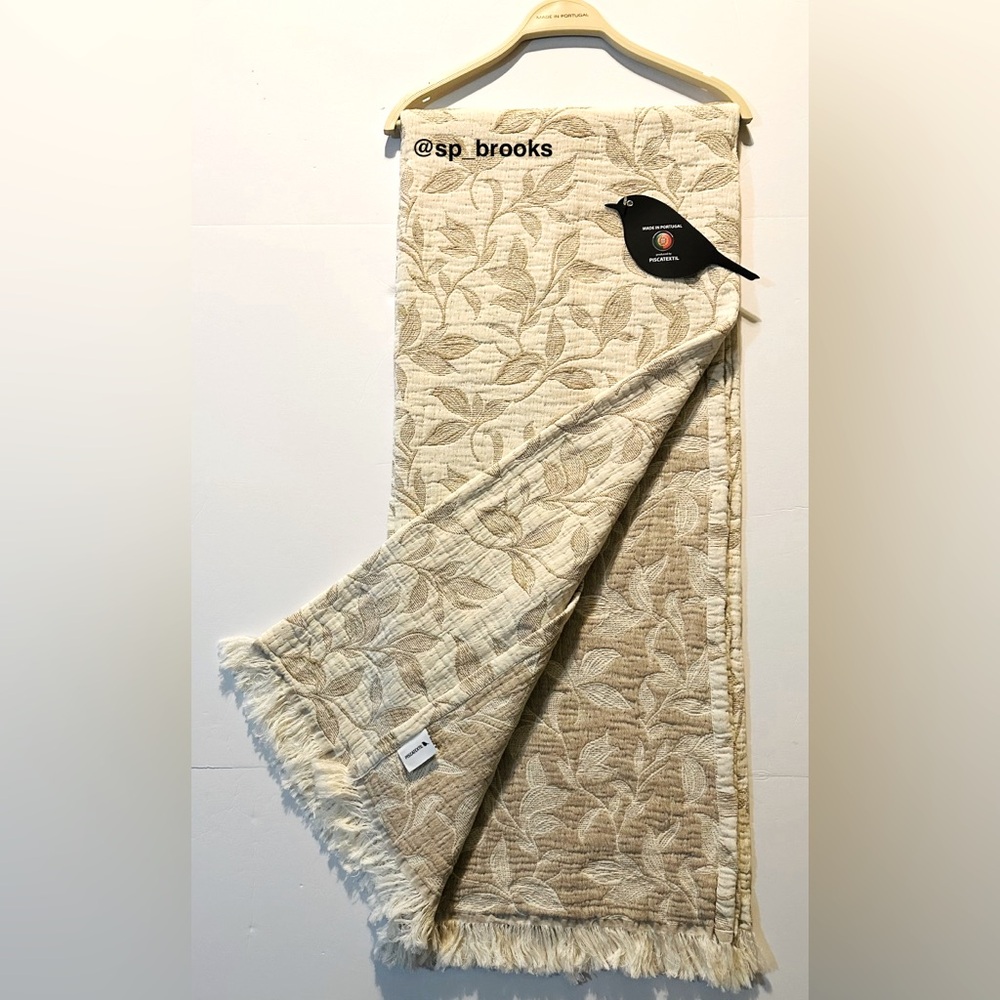 🎁Piscatextil 100% Cotton, Beige Tan Floral Patterned Throw, Made in Portugal